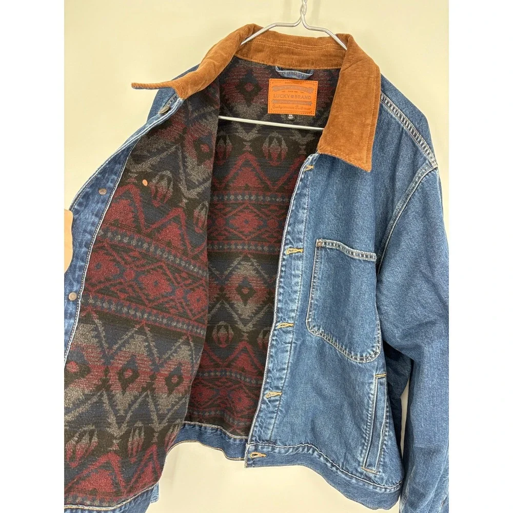 LUCKY BRAND Denim Trucker Jacket Mens XXL Button Up Corduroy Collar - Picture 6 of 15
